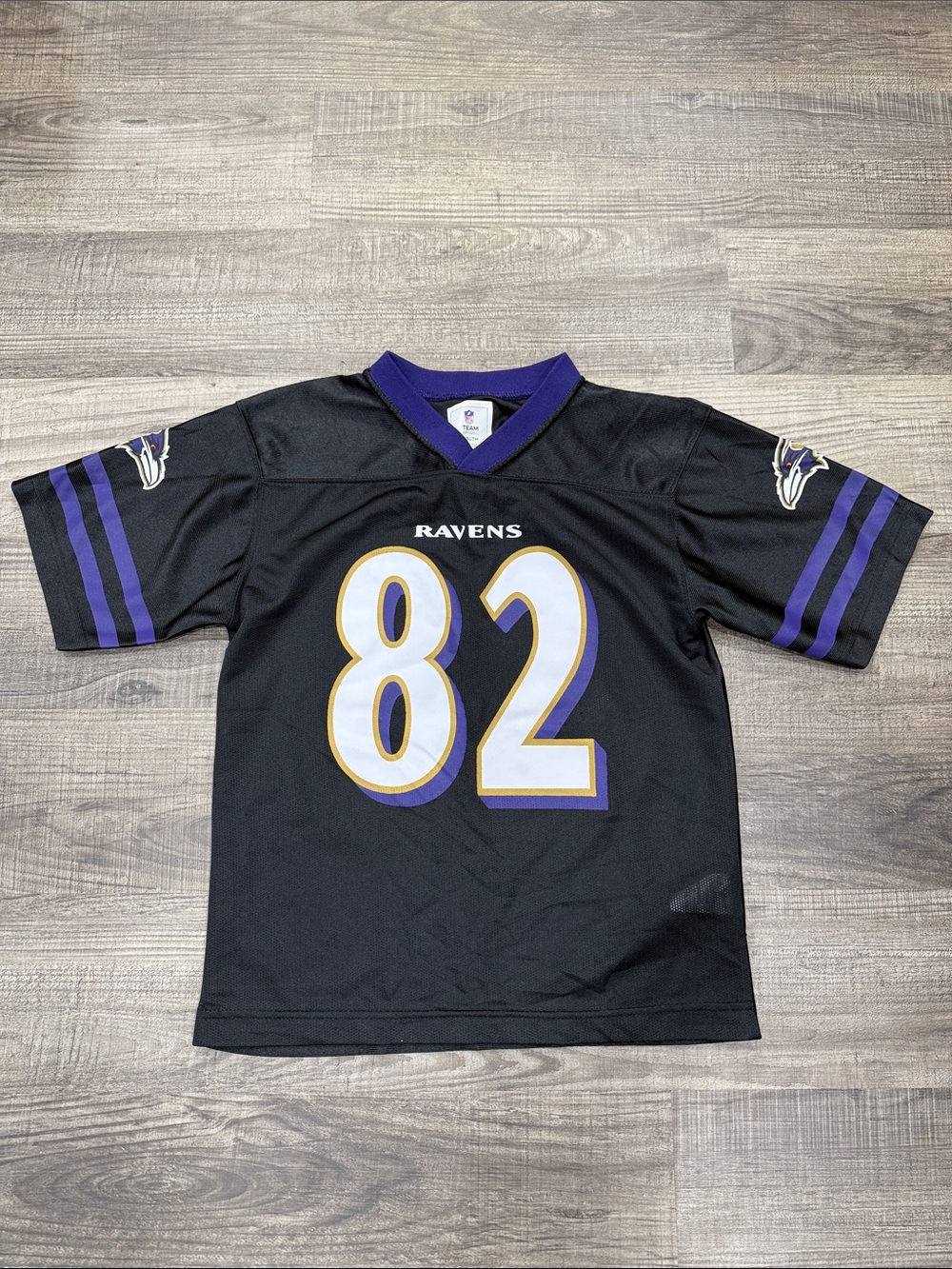 Ravens SMITH Black & Purple Kids Football Jersey with Gold Trim - #82